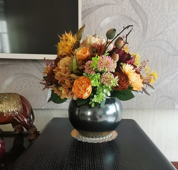 Modern Artificial Floral Arrangement for Bedroom, Large Bunch of Autumn Flowers Arrangement Interior Design, Peony Faux Silk Floral Bouquet Table Centerpiece-ArtWorkCrafts.com