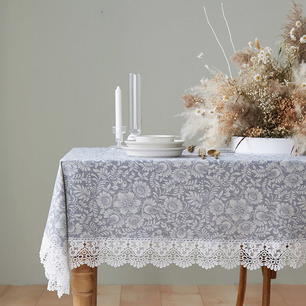 Farmhouse Table Cloth, Wedding Tablecloth, Dining Room Flower Pattern Table Cloths, Square Tablecloth for Round Table, Cotton Rectangular Table Covers for Kitchen-ArtWorkCrafts.com