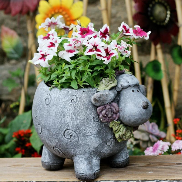 Lovely Sheep Statue for Garden, Sheep Flower Pot, Animal Statue for Garden Courtyard Ornament, Villa Outdoor Decor Gardening Ideas-ArtWorkCrafts.com