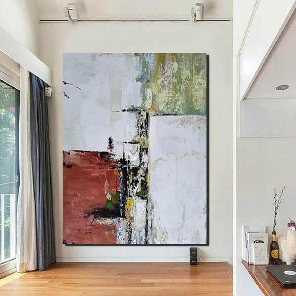 Contemporary Art Painting, Modern Paintings, Bedroom Acrylic Painting, Simple Painting Ideas, Living Room Wall Painting, Large Red Canvas Painting-ArtWorkCrafts.com