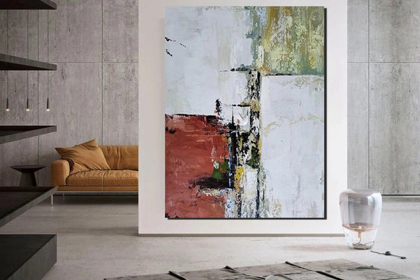 Contemporary Art Painting, Modern Paintings, Bedroom Acrylic Painting, Simple Painting Ideas, Living Room Wall Painting, Large Red Canvas Painting-ArtWorkCrafts.com