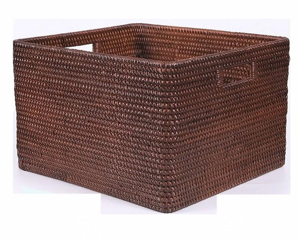 Large Brown Woven Rattan Storage Basket, Storage Baskets for Kitchen, Rectangular Storage Baskets, Storage Baskets for Clothes-ArtWorkCrafts.com