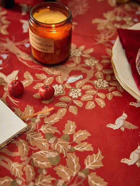 Forest Deer Red Table Covers, Square Tablecloth for Kitchen, Long Modern Rectangular Tablecloth for Dining Room Table, Extra Large Tablecloth for Round Table-ArtWorkCrafts.com