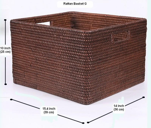 Large Brown Woven Rattan Storage Basket, Storage Baskets for Kitchen, Rectangular Storage Baskets, Storage Baskets for Clothes-ArtWorkCrafts.com