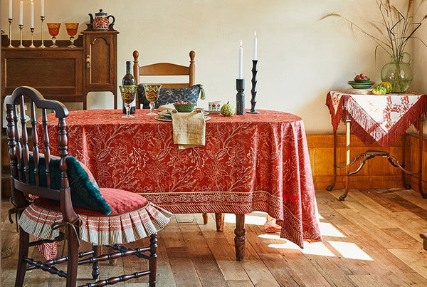 Large Modern Rectangle Tablecloth for Dining Room Table, Red Christmas Flower Pattern Tablecloth for Oval Table, Square Table Covers for Kitchen, Farmhouse Table Cloth for Round Table-ArtWorkCrafts.com