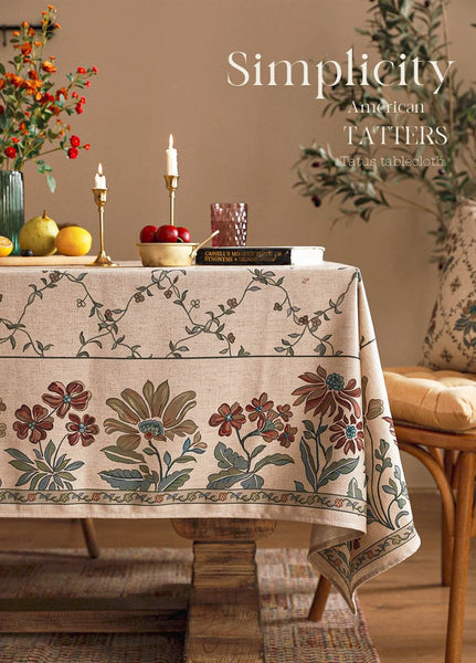 Farmhouse Table Cloth for Oval Table, Rustic Flower Pattern Linen Tablecloth for Kitchen Table, Modern Rectangle Tablecloth Ideas for Dining Room Table-ArtWorkCrafts.com