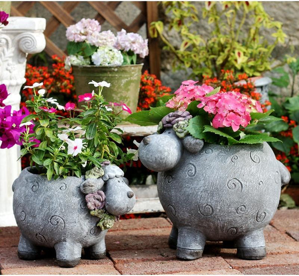 Lovely Sheep Statue for Garden, Sheep Flower Pot, Animal Statue for Garden Courtyard Ornament, Villa Outdoor Decor Gardening Ideas-ArtWorkCrafts.com