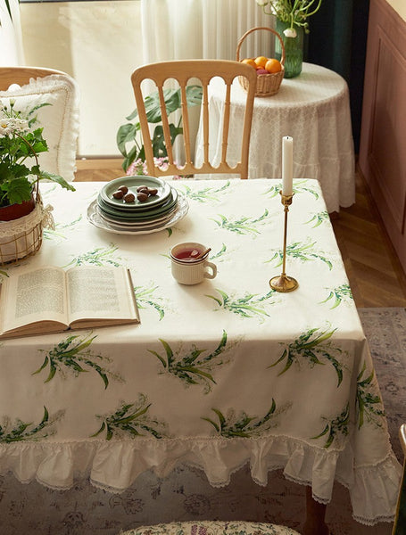 Cotton Embroidery Lace Rectangle Tablecloth for Dining Room Table, Farmhouse Table Cloth, Spring Flower Pattern Tablecloth, Square Tablecloth for Round Table-ArtWorkCrafts.com