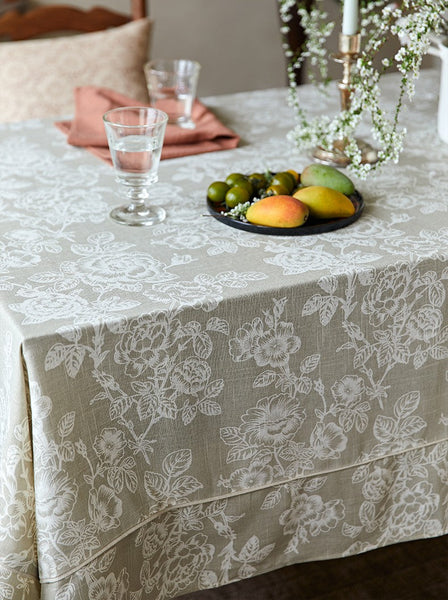 French Flower Pattern Tablecloth for Round Table, Vintage Rectangle Tablecloth for Dining Room Table, Rustic Farmhouse Table Cover for Kitchen-ArtWorkCrafts.com