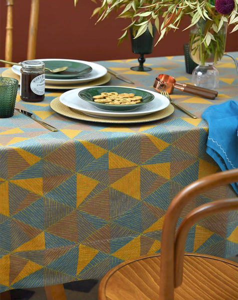 Cotton Triangle Pattern Tablecloth for Kitchen, Extra Large Rectangle Table Covers for Dining Room Table, Square Tablecloth for Coffee Table-ArtWorkCrafts.com