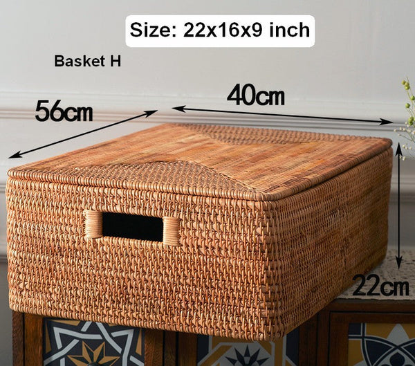 Extra Large Storage Baskets for Clothes, Oversized Rectangular Storage Basket with Lid, Wicker Rattan Storage Basket for Shelves, Storage Baskets for Bedroom-ArtWorkCrafts.com