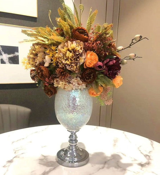 Peony Faux Silk Floral Bouquet Table Centerpiece, Large Bunch of Autumn Flowers Arrangement Interior Design, Modern Artificial Floral Arrangement for Bedroom-ArtWorkCrafts.com