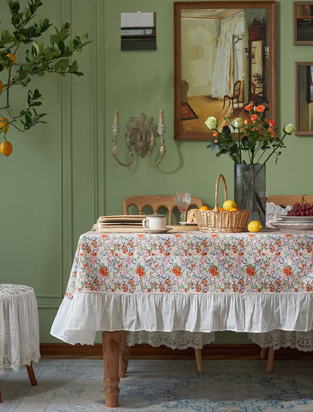 Extra Large Rectangle Tablecloth for Dining Room Table, Natural Spring Flower Farmhouse Table Cloth, Flower Pattern Cotton Tablecloth, Square Tablecloth for Round Table-ArtWorkCrafts.com