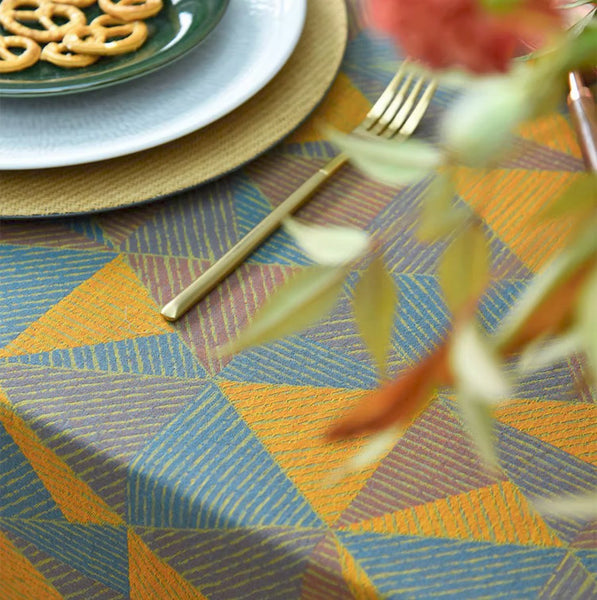 Cotton Triangle Pattern Tablecloth for Kitchen, Extra Large Rectangle Table Covers for Dining Room Table, Square Tablecloth for Coffee Table-ArtWorkCrafts.com