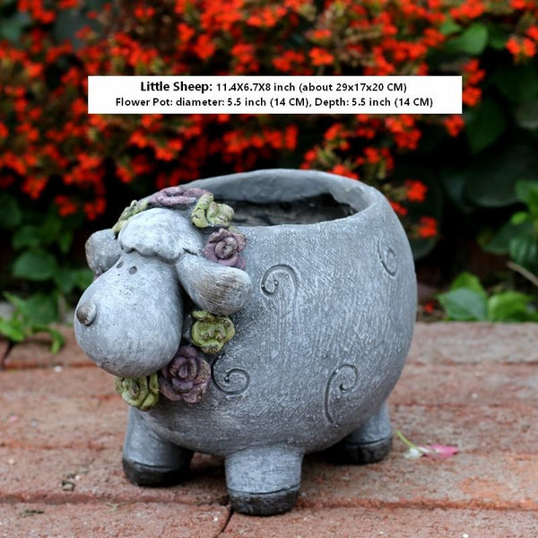 Lovely Sheep Statue for Garden, Sheep Flower Pot, Animal Statue for Garden Courtyard Ornament, Villa Outdoor Decor Gardening Ideas-ArtWorkCrafts.com