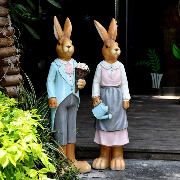 Rabbit Statues, Animal Statue for Garden Ornaments, Extra Large Rabbit Couple Statue, Villa Courtyard Decor, Outdoor Garden Design Ideas, Garden Decoration Ideas-ArtWorkCrafts.com