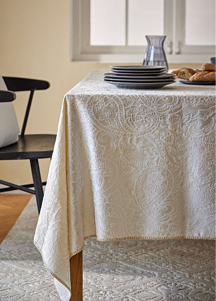 Simple Modern Rectangle Tablecloth for Dining Room Table, Cotton and Linen Flower Pattern Table Covers for Round Table, Square Tablecloth for Kitchen-ArtWorkCrafts.com