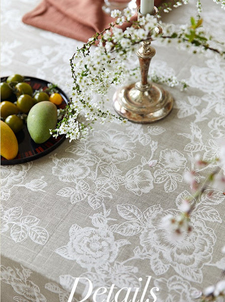 French Flower Pattern Tablecloth for Round Table, Vintage Rectangle Tablecloth for Dining Room Table, Rustic Farmhouse Table Cover for Kitchen-ArtWorkCrafts.com