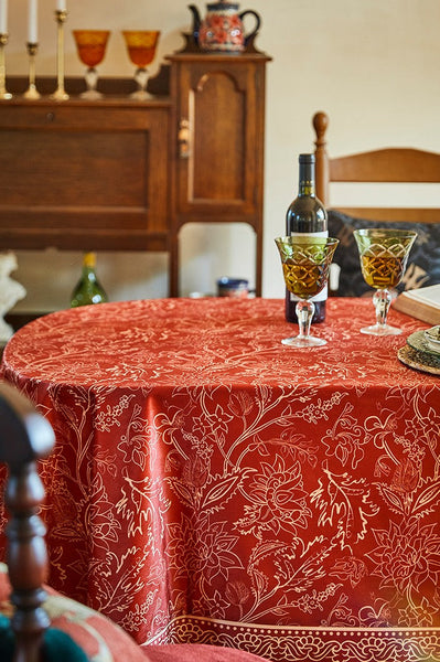 Large Modern Rectangle Tablecloth for Dining Room Table, Red Christmas Flower Pattern Tablecloth for Oval Table, Square Table Covers for Kitchen, Farmhouse Table Cloth for Round Table-ArtWorkCrafts.com