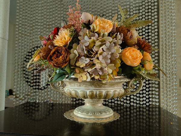 Peony Faux Silk Floral Bouquet Table Centerpiece, Large Bunch of Autumn Flowers Arrangement Interior Design, Modern Artificial Floral Arrangement for Bedroom-ArtWorkCrafts.com