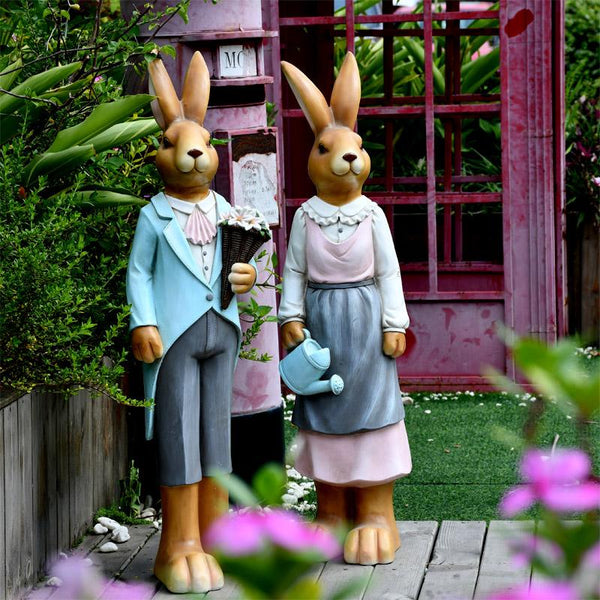 Rabbit Statues, Animal Statue for Garden Ornaments, Extra Large Rabbit Couple Statue, Villa Courtyard Decor, Outdoor Garden Design Ideas, Garden Decoration Ideas-ArtWorkCrafts.com