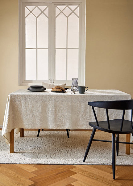 Simple Modern Rectangle Tablecloth for Dining Room Table, Cotton and Linen Flower Pattern Table Covers for Round Table, Square Tablecloth for Kitchen-ArtWorkCrafts.com