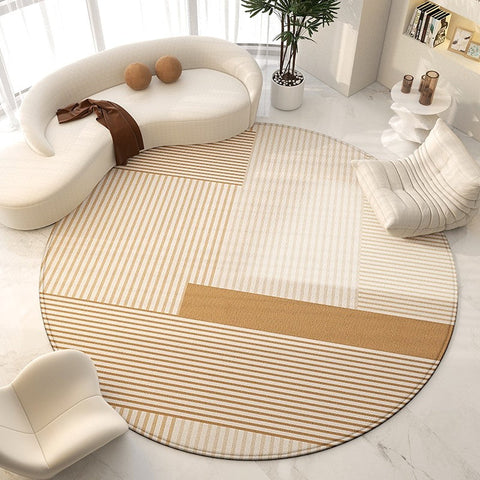 Large Modern Rugs for Living Room, Contemporary Modern Area Rugs for Bedroom, Geometric Round Rugs for Dining Room, Circular Modern Rugs under Chairs-ArtWorkCrafts.com