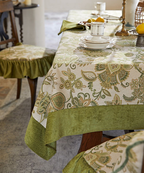 Extra Large Modern Tablecloth Ideas for Dining Room Table, Green Flower Pattern Table Cover for Kitchen, Outdoor Picnic Tablecloth, Rectangular Tablecloth for Round Table-ArtWorkCrafts.com