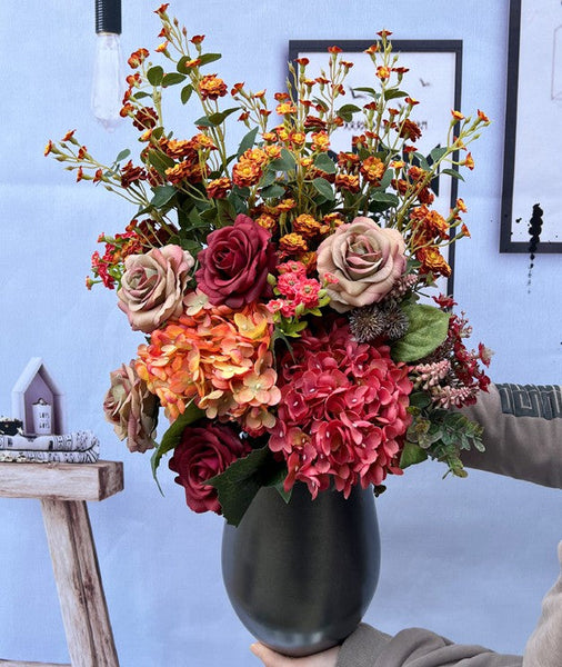 Creative Faux Silk Floral Bouquet Table Centerpiece, Modern Artificial Floral Arrangement for Bedroom, Large Bunch of Autumn Flowers Arrangement Interior Design-ArtWorkCrafts.com