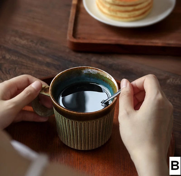 Creative Brown Green Ceramic Coffee Mugs, Unique Coffee Mugs, Large Modern Handmade Pottery Coffee Cup, Large Capacity Coffee Mugs-ArtWorkCrafts.com