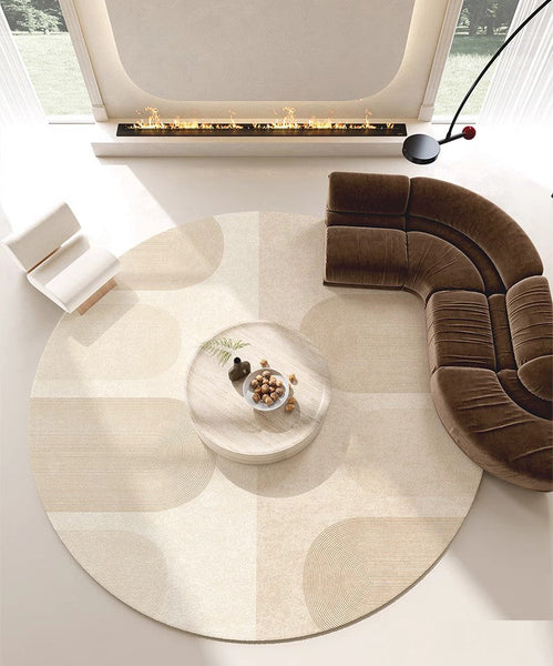 Round Contemporary Modern Rugs for Bedroom, Bathroom Modern Round Rugs, Circular Modern Rugs under Coffee Table, Round Modern Rugs in Living Room-ArtWorkCrafts.com