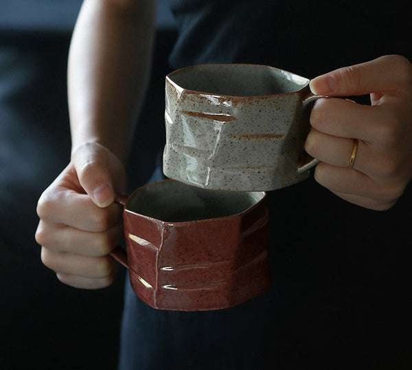 Unique Tea Cup and Saucer, Modern Handmade Pottery Coffee Cup, Creative Ceramic Coffee Cup with Saucer, Tea Cup Set for Afternoon Tea-ArtWorkCrafts.com