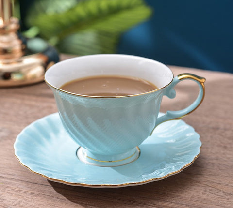 Elegant British Tea Cup and Saucer in Gift Box, Blue Bone China Porcelain Tea Cup Set, Unique British Ceramic Coffee Cups for Afternoon Tea-ArtWorkCrafts.com