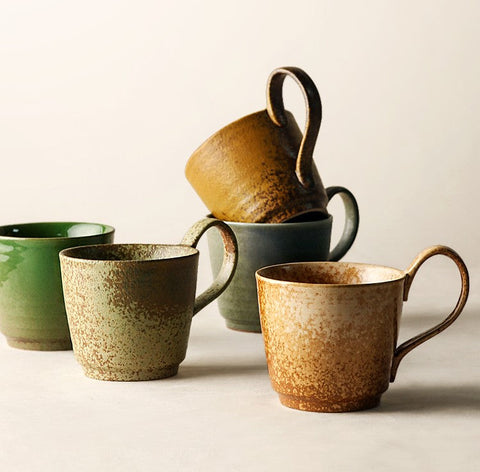 Large Modern Handmade Pottery Coffee Cup, Creative Brown Green Blue Ceramic Coffee Mugs, Large Unique Tea Cup, Large Capacity Coffee Cups-ArtWorkCrafts.com