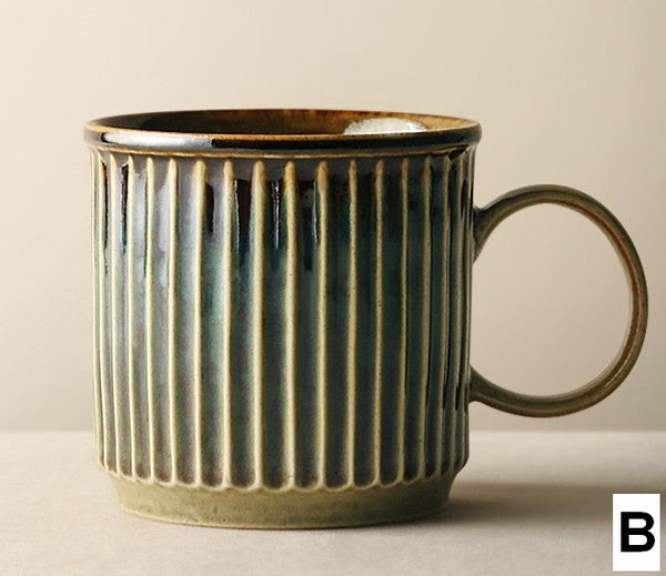 Creative Brown Green Ceramic Coffee Mugs, Unique Coffee Mugs, Large Modern Handmade Pottery Coffee Cup, Large Capacity Coffee Mugs-ArtWorkCrafts.com