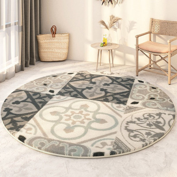 Modern Round Rugs under Coffee Table, Circular Modern Rugs under Sofa, Abstract Contemporary Round Rugs, Geometric Modern Rugs for Bedroom-ArtWorkCrafts.com