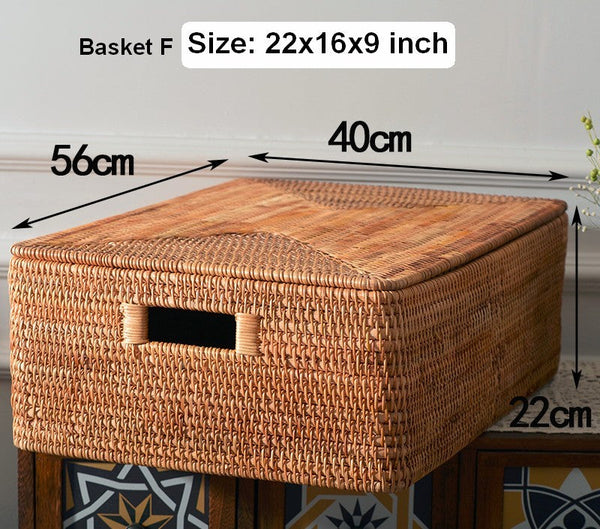 Rectangular Storage Basket with Lid, Rattan Basket, Storage Basket for Shelves, Storage Baskets for Bathroom, Bedroom Storage Baskets-ArtWorkCrafts.com