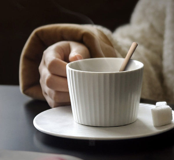 Unique White Tea Cup, Modern Handmade Pottery Coffee Cup, Creative White Ceramic Coffee Cup with Saucer, White Tea Cup for Afternoon Tea-ArtWorkCrafts.com