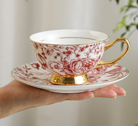 Creative Bone China Porcelain Tea Cup Set, Beautiful British Tea Cups, Elegant Flower Ceramic Cups, Unique Royal Coffee Cup and Saucer-ArtWorkCrafts.com