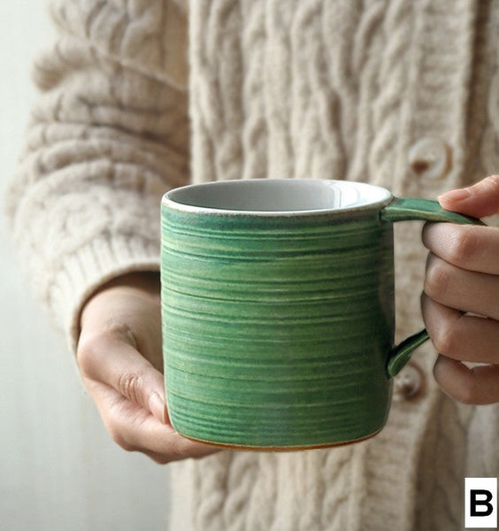 Large Modern Handmade Pottery Coffee Cup, Large Capacity Coffee Mugs, Creative Handmade Coffee Mugs, Blue Green Black Ceramic Coffee Mugs-ArtWorkCrafts.com