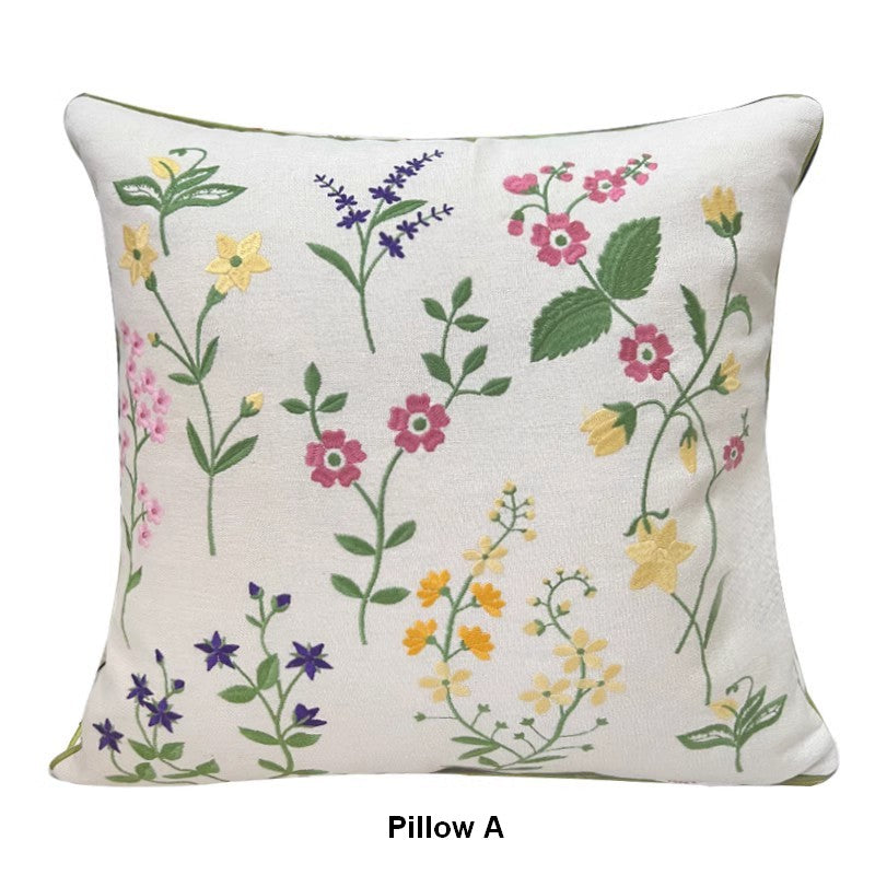 Farmhouse Sofa Decorative Pillows, Embroider Flower Cotton Pillow Covers, Spring Flower Decorative Throw Pillows, Flower Decorative Throw Pillows for Couch-ArtWorkCrafts.com