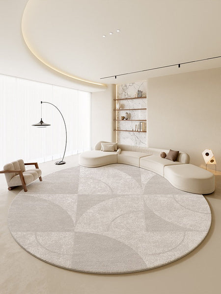 Circular Modern Rugs for Living Room, Grey Round Rugs for Bedroom, Round Carpets under Coffee Table, Contemporary Round Rugs for Dining Room-ArtWorkCrafts.com