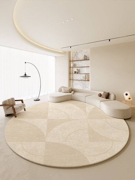 Contemporary Modern Rugs for Bedroom, Abstract Geometric Round Rugs under Sofa, Cream Color Rugs under Coffee Table, Dining Room Modern Rugs-ArtWorkCrafts.com