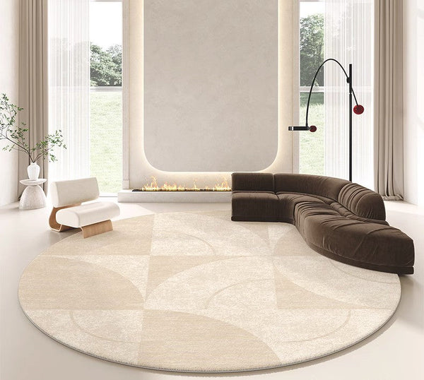 Contemporary Modern Rugs for Bedroom, Abstract Geometric Round Rugs under Sofa, Cream Color Rugs under Coffee Table, Dining Room Modern Rugs-ArtWorkCrafts.com