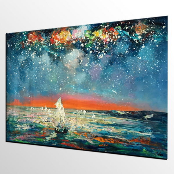 Impasto Art, Heavy Texture Painting, Starry Night Sky, Abstract Landscape Painting, Palette Knife Art, Custom Artwork-ArtWorkCrafts.com