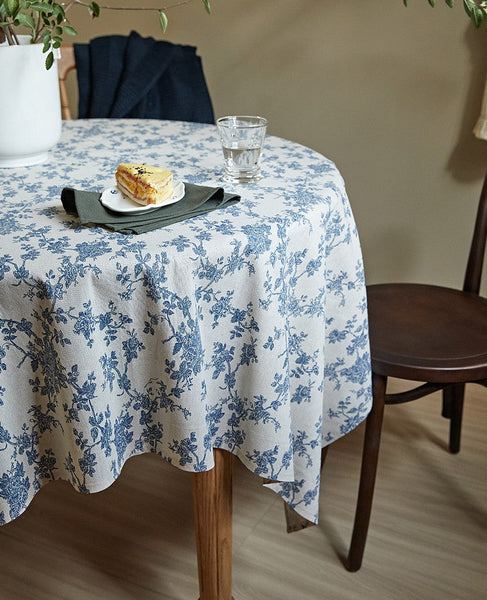 Vintage Rectangle Tablecloth for Dining Room Table, French Flower Pattern Tablecloth for Round Table, Rustic Farmhouse Table Cover for Kitchen-ArtWorkCrafts.com