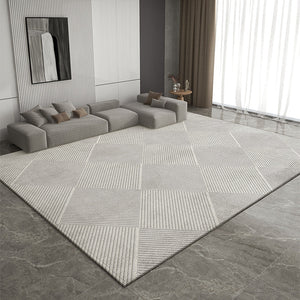 Gray Contemporary Modern Rugs for Living Room, Extra Large Modern Rugs for Bedroom, Geometric Modern Rug Placement Ideas for Dining Room-ArtWorkCrafts.com