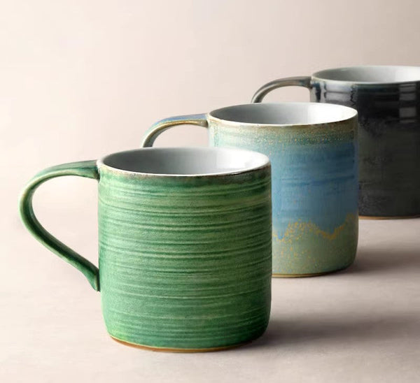 Creative Handmade Coffee Mugs, Blue Green Black Ceramic Coffee Mugs, Large Modern Handmade Pottery Coffee Cup, Large Capacity Coffee Mugs-ArtWorkCrafts.com