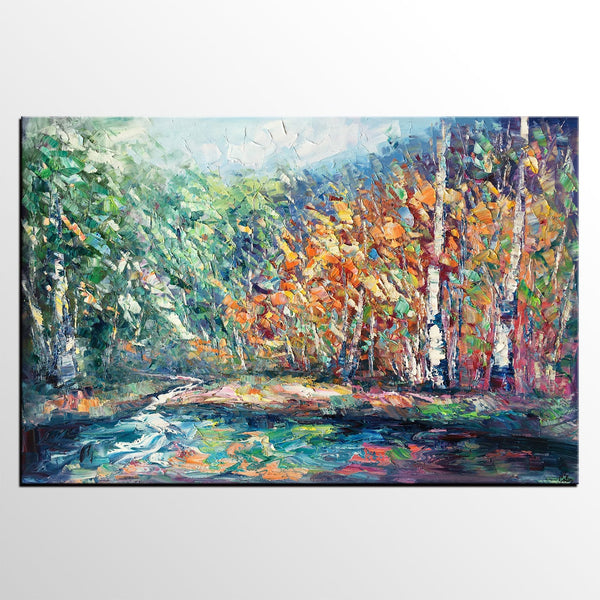 Landscape Painting, Autumn Tree Wall Art, Large Canvas Art, Custom Large Original Artwork, Canvas Painting-ArtWorkCrafts.com