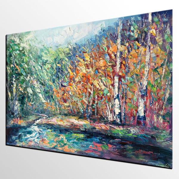 Landscape Painting, Autumn Tree Wall Art, Large Canvas Art, Custom Large Original Artwork, Canvas Painting-ArtWorkCrafts.com